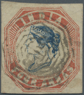 O Indien - Used Abroad: BURMA 1854-55: Indian Lithographed 4a. Blue & Red, 4th Printing, Used In AKYAB And Cancelled Wit - Other & Unclassified