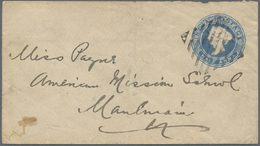 GA Indien - Used Abroad: BURMA, 1880 (ca.). Lndia Postal Stationery Envelope Half Anna Blue Cancelled By 'diamond Of Bar - Autres & Non Classés
