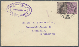 Br Indien - Used Abroad: 1925 BURMA: Forwarded Cover From Bassein To Copenhagen, Denmark Franked With India KGV. 2a. And - Other & Unclassified