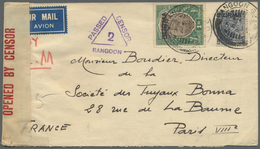 Br Indien - Used Abroad: BURMA 1940. Air Mail Envelope Addressed To France Bearing SG 8, 3½a Grey-blue And SG 13, 1r Gre - Altri & Non Classificati