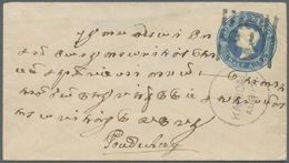 GA Indien - Used Abroad: 1870's: Scarce "KARICAL/AUG: 17"-"6/M-21" Duplex Datestamp On QV Postal Stationery Envelope ½a. - Autres & Non Classés