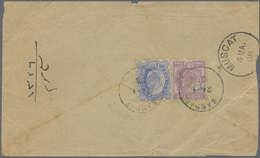 Br Indien - Used Abroad: IRAQ 1908: Registered Cover (faults) From Bagdad To Muscat (Oman) Franked On The Reverse By Ind - Autres & Non Classés