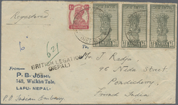 Br Indien - Used Abroad: NEPAL, 1948. Registered Envelope Addressed To French India Bearing Lndia SG 268, 1a Carmine And - Autres & Non Classés