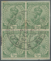 /O Indien - Used Abroad: 1922 HENJAM ISLAND: India KGV. ½a. Block Of Four On Small Piece, Used With Fine Central Strike - Autres & Non Classés