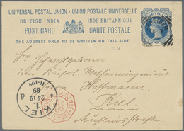 GA Indien - Used Abroad: 1889 (Dec 3): Zanzibar, Indian Postal Stationery Card ½a Blue From Zanzibar To Kiel, Germany By - Autres & Non Classés