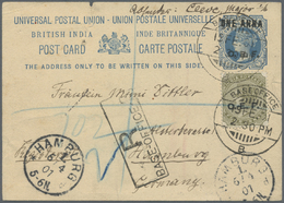 GA Indien - Feldpost: 1901. Registered C.E.F. Postal Stationery Card 'one Anna' Blue Upgraded With SG C7, 4a Olive-green - Franchise Militaire