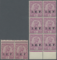 ** Indien - Feldpost: 1914 I.E.F. KGV. 8a. Horizontal Pair, Variety 'no Stop After F' On Right Stamp Plus 8a. Vertikal B - Franchigia Militare