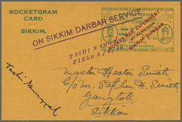 GA Indien - Raketenpost: 1935 2nd Sikkim Dubar Rocket Experiment: Rocketgram Card 2r. Orange Flown With 2nd Rocket Exper - Autres & Non Classés