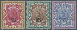 */(*) Indien - Konventionalstaaten: JIND 1886-99: QV Top Values Of 2r., 3r. And 5r. Optd. "JHIND/STATE", 3r. Unused With - Altri & Non Classificati