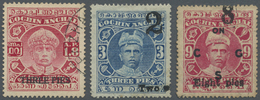 O/* Indien - Feudalstaaten: COCHIN 1922/1942: Three Interesting Stamps Overprinted, With 1922 2p. On 3p. Blue With Ovpt. - Altri & Non Classificati