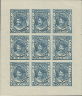 (*) Indien - Feudalstaaten: INDORE 1890: Court Fee Stamp 1a. As Waterlow Specimen In Blue, Complete Sheet Of Nine, Imper - Other & Unclassified