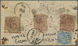 GA Indien - Feudalstaaten: JAMMU & KASHMIR 1879 ½a. Red Two Singles And 2a Red Used On Back Of British India Postal Stat - Other & Unclassified