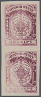 (*) Indien - Feudalstaaten: POONCH 1930 (c.): Imperforated Colour Proof In Purple Of 1a. Receipt Stamp Vertical Pair, Wo - Altri & Non Classificati