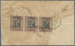 Br Indien - Feudalstaaten: RAJASTHAN 1950: Horizontal Strip Of Three Of Jaipur ¼a. Black & Brown-lake With Bilingual "RA - Autres & Non Classés