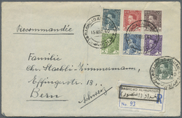 Br Irak: 1934, Seven Stamps From The King Ghasi Ordinary Stamp Set On Commercial Used And Registered Cover, Blue Reg.lab - Iraq