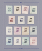 (*) Irak: 1945 Ca., Mosquee Unadopted Proof Set Of 15 Values Up To 500 Fils Including Color Trial Proofs Of 30 Fils And - Iraq
