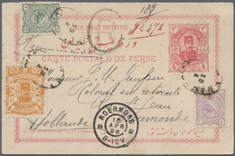 GA Iran: 1896. Registered Double Postal Stationery Reply Card 4c Carmine Upgraded With Yvert 74, 1c Violet, Yvert 75, 2c - Iran