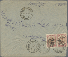 Br Iran: 1917. Envelope (small Opening Faults) Addressed To Isfahan Bearing Yvert 396, 3ch On 10ch Rose And Brown (pair) - Iran