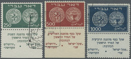O Israel: 1948, Coins Doar Ivri 250 M. And 500 M. With Full Tab And 1000 M. With Short Tab, Used With Special Mark, Fine - Autres & Non Classés
