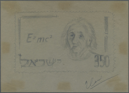 (*) Israel: 1956, Albert Einstein 350 Pr., Pencil Sketch On Glassine Paper (18x13 Cm) And Photo-Essay Of The Original De - Altri & Non Classificati