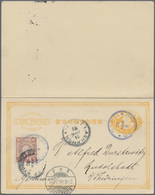 GA Japanische Post In China: 1892, UPU  Reply Card  3 + 3 S.  Thick Paper Uprated Offices In China 1 S. Tied Blue "CHEFO - 1943-45 Shanghai & Nanchino