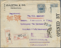 Br Japanische Post In China: 1917. Registered Envelope (small Faults/little Stains) Written From Tsingtau Addressed To A - 1943-45 Shanghai & Nankin