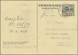 GA Japanische Besetzung  WK II - NL-Indien / Sumatra / Dutch East Indies: East Coast, 1942, Card 3 1/2 C. W. Boxed Red " - Indonésie