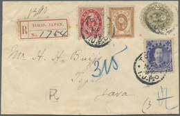 GA Japan - Ganzsachen: 1897. Registered Postal Stationery Envelope 2s Olive Upgraded With SG 113, 1s Green, SG 114, 2s R - Postcards