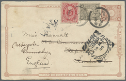 Br Japan - Ganzsachen: 1900. Postal Stationery Card 1s Pale Brown Upgraded With Koban SG 114, 2s Rose Mixed With Chrysan - Cartes Postales