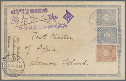 GA Japan - Ganzsachen: 1904. Postal Stationery Card 1½s Blue Upgraded With SG 134,1s Pale Brown And SG 135, 1½s Pale Ult - Cartoline Postali