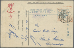 Lagerpost Tsingtau: Fukuoka, 1917, Preprinted Easter Greetings And Large Vermilion Writing Permit Seal On So Called "bal - Cina (uffici)