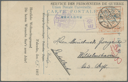 Lagerpost Tsingtau: Fukuoka, 1917, Preprinted X-mas Greetings And Clear Strike Of Large Vermilion Writing Permit Seal On - Cina (uffici)