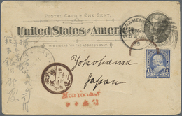 GA Japan - Besonderheiten: 1895. U.S Postal Stationery Card 1c Black Upgraded With Yvert 70, 1c Blue Tied By Sacramento - Autres & Non Classés