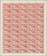 ** Jemen - Königreich: 1964, "FREE YEMEN..." Handstamp In Violet On 1959 Telcom Issue, Complete Sheet Of 50 Stamps (fold - Yemen