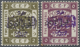 **/* Jordanien: 1922, 2 P. Olive And 5 P. Violet Two Stamps Both Perf.14 Showing Overprints In Violet, 5 P. Signed Ela, - Jordan