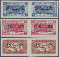 (*) Jordanien: 1925, Hejaz Imperf 3 Pairs And 3 Blocks Of Four Overprinted "Government Of East 1343", Mint No Gum, Fine - Jordan