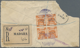 Br Jordanien: MADABA (type D1): 1925 (9.12.), Cut Down Cover Bearing Four Optd. Palestine Stamps Used With Two Fine Stri - Jordan