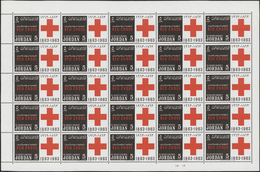 ** Jordanien: 1963, Red Crescent/Red Cross, Perforated Issue, Complete Set Of Twelve Values As Sheets Of 25 Stamps With - Jordan