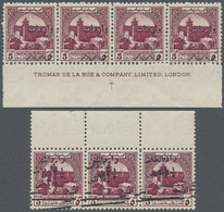 ** Jordanien - Steuermarken: 1953, Compulsory Surtax Stamp 5f. Lilac In Three Horiz. Strips/4 From Lower Margin With Imp - Jordan
