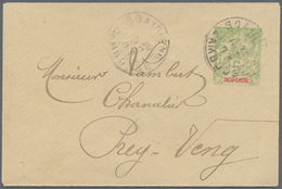 GA Kambodscha: 1903. French Indo-China Postal Stationery Envelope 5c Yellow- Green Cancelled By Soairieng / Cambodge Dou - Cambodia