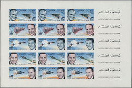 ** Katar / Qatar: 1966, Space Research Revaluation Overprints, Imperforate Issue, Two Complete Sheets, Unmounted Mint. - Qatar