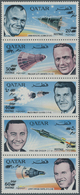 ** Katar / Qatar: 1966, Vertical Strip Of Five Space Issue Showing Variety "double Overprint Of Black Color", Mint Never - Qatar