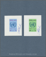 (*) Katar / Qatar: 1980, Day Of U.N., Combined Proof Card With Two Single Die Proofs, Imperforate In Issued Design And C - Qatar