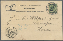 Korea: 1899, Incoming Mail, Kiautschou Forerunner 5 Pf. Tied "TSINGTAU 30/12 99" To Ppc (Tsintau Village Street, But Als - Corée (...-1945)