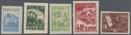 (*)/* Korea-Nord: 1952/53, All Imperf. Original 1st Printings, Mint: 6th Anniversary 10 W. Light Blue, Unused No Gum, Sl - Corea Del Nord