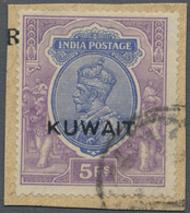 Kuwait: 1923, 5r. Ultramarine And Violet, Fresh Colours, Well Perforated, On Piece. SG £275. - Koweït