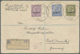 Br Kuwait: 1925 Registered Cover From Kuwait To Forst, Germany 'by Overland Mail', Franked 1923-24 KGV. 2a., 3a. Ultrama - Kuwait