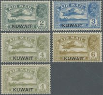 ** Kuwait: 1933-34 AIR Complete Set, Plus A 4a. Showing Plate Flaw 'white Curved Line From A Of AIR To Top Left Corner O - Koweït