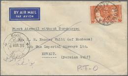 Br Kuwait: 1938. Air Mail Envelope From Mombasa/Kenya Addressed To 'c/o The Imperial Airways, Kuwait, Persian Gulf' Bear - Koweït