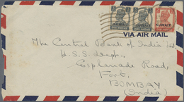 Br Kuwait: 1947. Air Mail Envelope (usual Small Opening Faults) Addressed To India Bearing SG 52, 3p Slate (pair) And SG - Kuwait